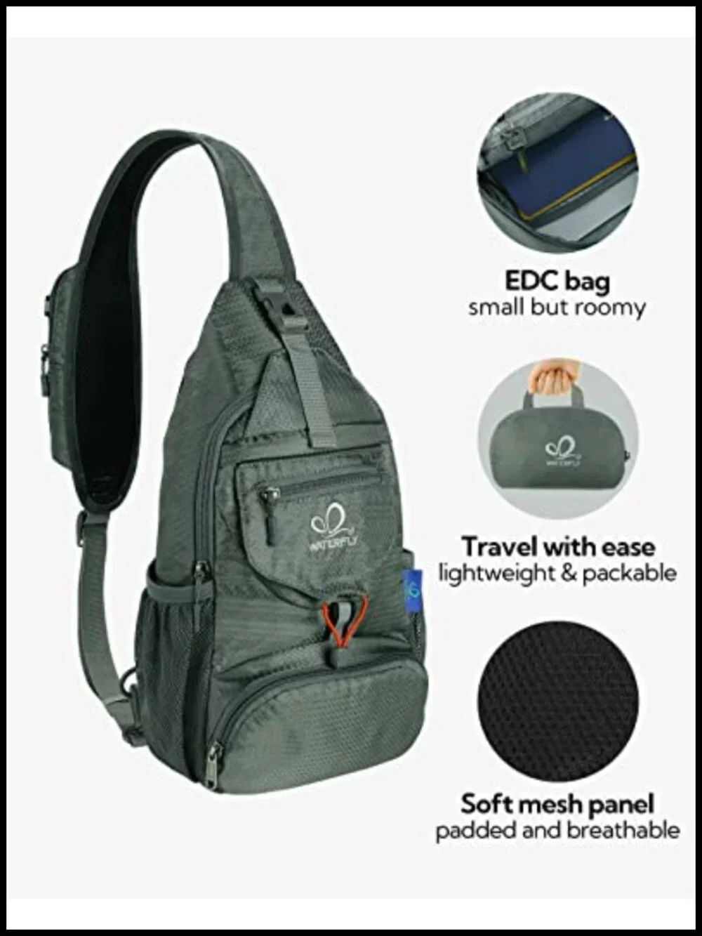 Packable Sling Backpack Crossbody Chest Bag Hiking Travel Water-resistant Nylon